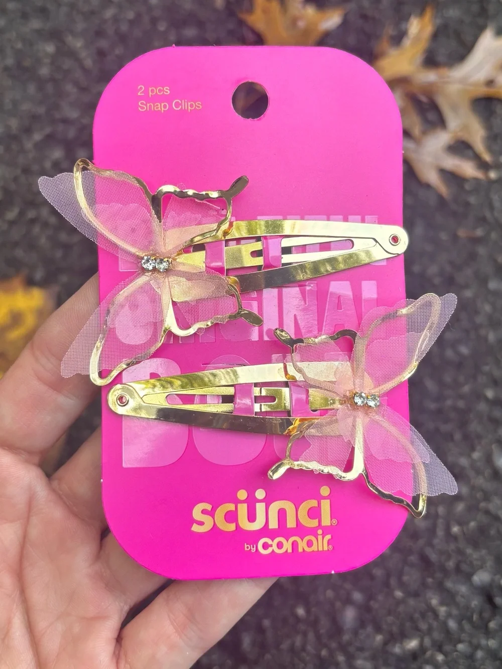 Two 3” Rose Gold Butterfly Snap Hair Clips